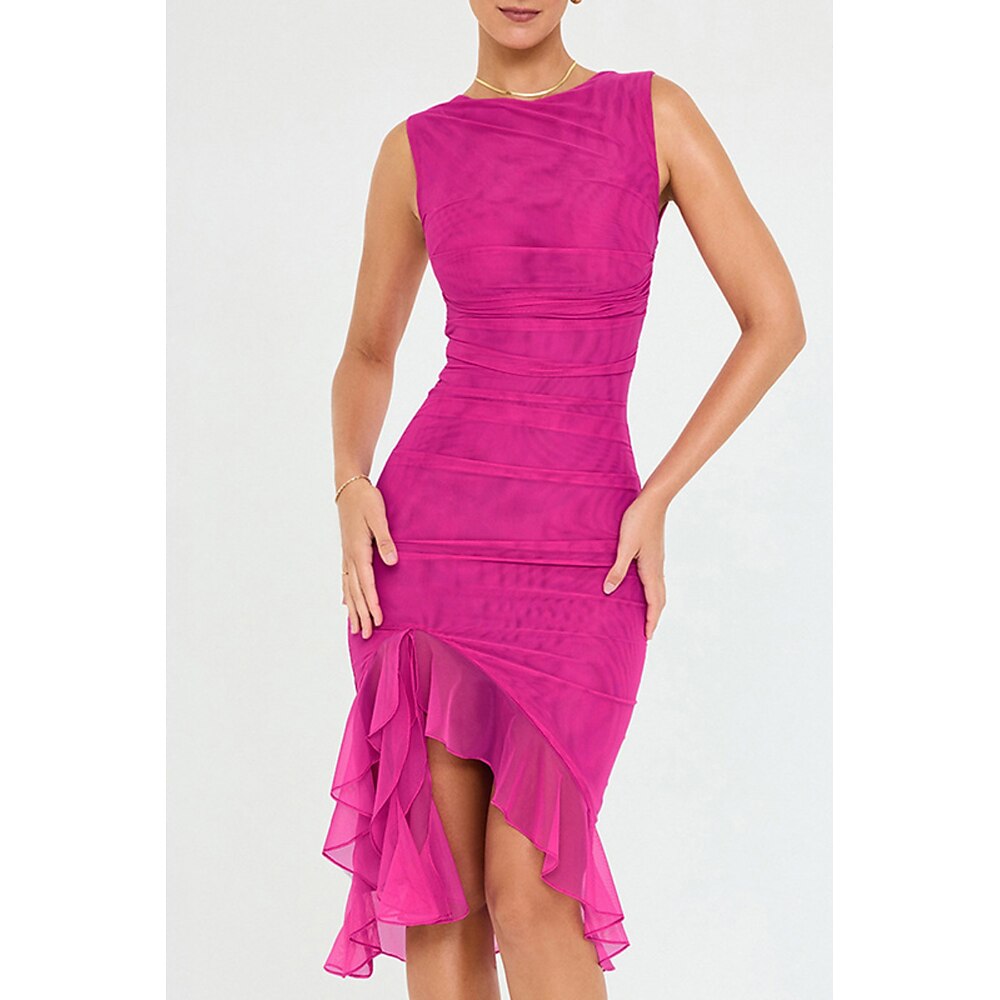 Damen Midikleid Abschlusskleid Etui-Kleid Gerafftes Kleid Mode Modern Outdoor Abschlussfeier Teegesellschaft Normale Passform Einfach Ärmellos Rundhalsausschnitt Schwarz Armeegrün Purpur Braun Sommer Lightinthebox
