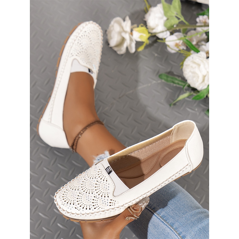 Damen-Slipper mit Strasssteinen - glitzernde, ausgehöhlte flache Schuhe zum Gehen und Autofahren Lightinthebox