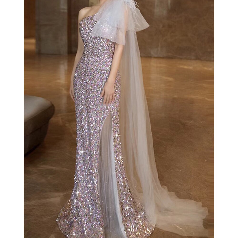 A-Linie Partykleider Elegant Kleid Hochzeit Hochzeitsgast Bodenlange Schleppe Ärmellos Schulterfrei Polyester Rückenfrei mit Blumenmuster 2025 Lightinthebox
