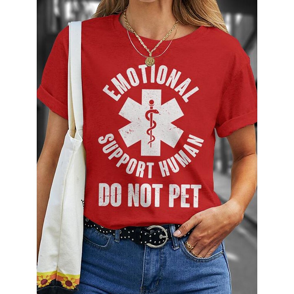 Damen T Shirt Grafik Buchstabe Stilvoll Lässig Kurzarm Rundhals Normale Oberteile Täglich Wochenende Druck Schwarz Rote Sommer Frühling Lightinthebox