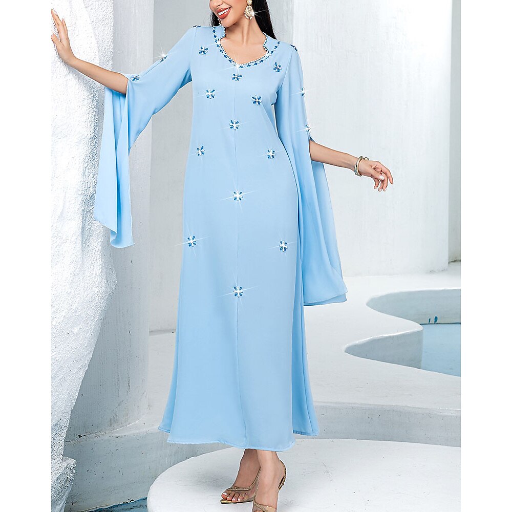 Kleid Brautmutterkleid Elegant Lässig V Ausschnitt Bodenlang Polyester Langarm mit Knöpfe 2025 Lightinthebox