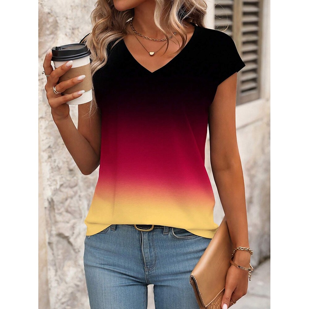 Damen Camisole-Tanktop Ombre Grafik Stilvoll Lässig Ärmellos V Ausschnitt Normale Oberteile Täglich Druck Rote Sommer Lightinthebox