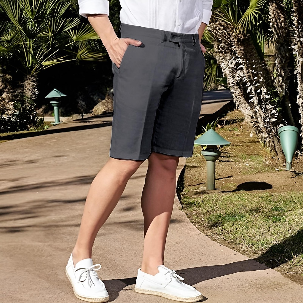 Herren Shorts Kurze Hosen Leinenshorts Kurze Hosen Kleid-Shorts Sommer-Shorts Strandshorts Kurze Hosen Tasche Gerade geschnitten Glatt Atmungsaktiv Weich Knielänge Geschäft Casual Täglich Modisch Lightinthebox