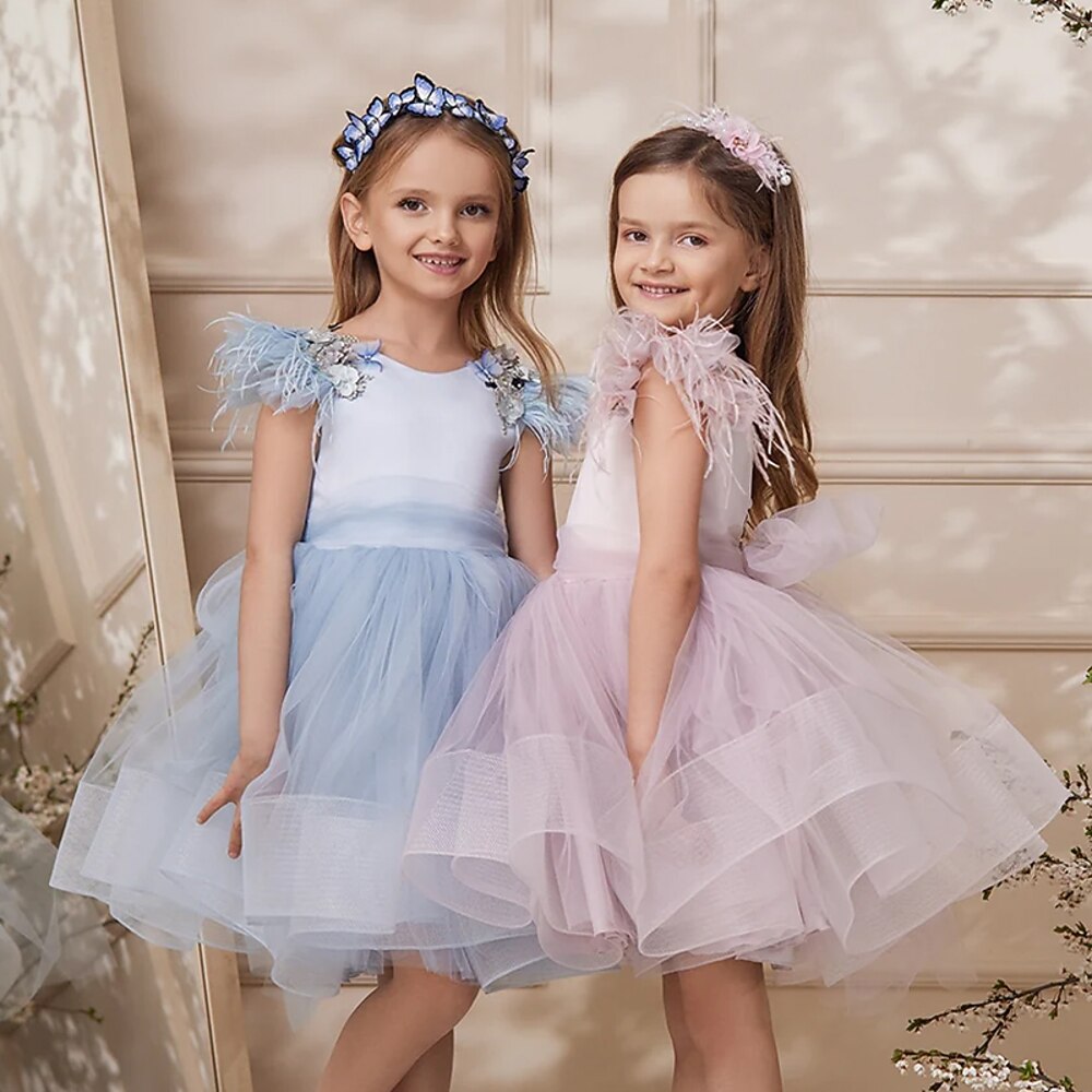 Ballkleid Knielang Blumenmädchenkleid Quinceañera Gefrorene Elsa Mädchen Süßes Ballkleid Tüll mit Gerafft Königlicher Stil Tutu Fit 3-16 Jahre Lightinthebox