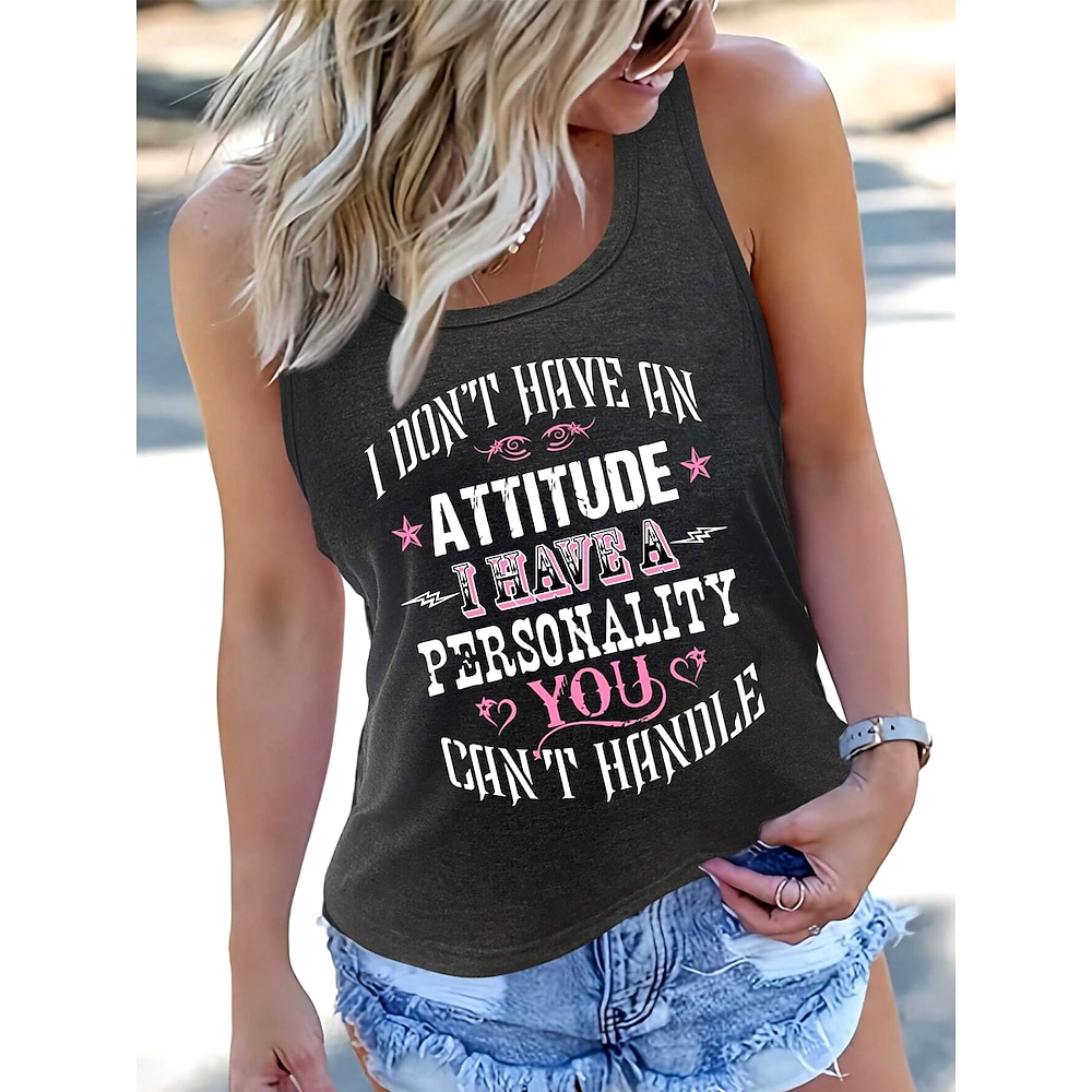 Damen Tank Top Grafik Buchstabe Vintage Lässig Ärmellos Rundhalsausschnitt Normale Oberteile Täglich Urlaubskleidung Druck Grau Sommer Lightinthebox