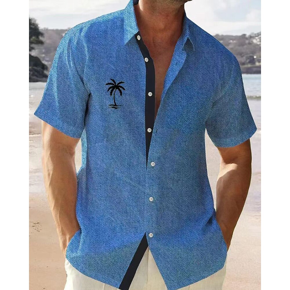 Herren Hemd Sommerhemd Freizeithemd Strandhemd Knopfhemd Weiß Blau Kurzarm Grafik Hemdkragen Urlaub Hawaiianisch Bekleidung Polyester Mode Lässig Bequem Lightinthebox