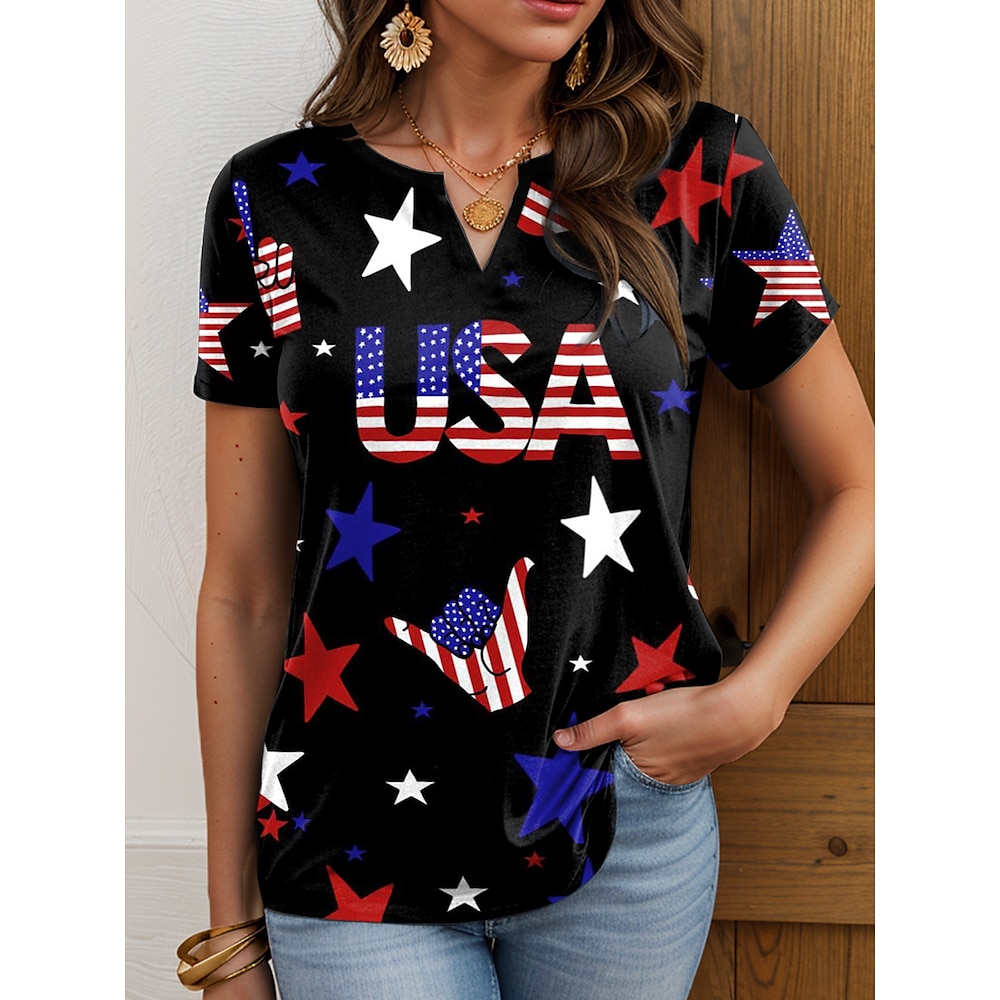 Damen Patriot Patriotisch Veteran Patriot Patriotisch Veteran T-Shirt Amerikanische Flagge Nationalflagge Lässig Kurzarm Notched Hals Regelmäßige Oberteile Täglich Druck Schwarz Sommer Frühling Lightinthebox