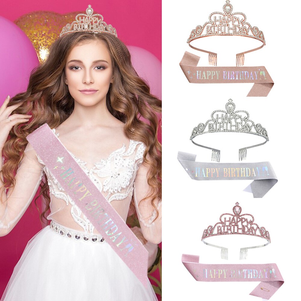 Elegante Dekorationen für Geburtstagspartys für Mädchen und Frauen, 2-teiliges Set mit Stirnband und Schärpe mit „Happy Birthday" - in mehreren Farbkombinationen erhältlich Lightinthebox