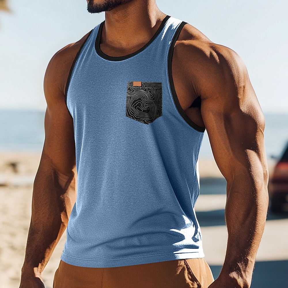 Herren Tank Top Weste Ärmelloses Shirt Ärmellos Rundhalsausschnitt Sommer Einfach Mode Designer Muskel Tasche Outdoor Strand Fitnessstudio Rote Marineblau Blau Top T-Shirt für Herren Lightinthebox