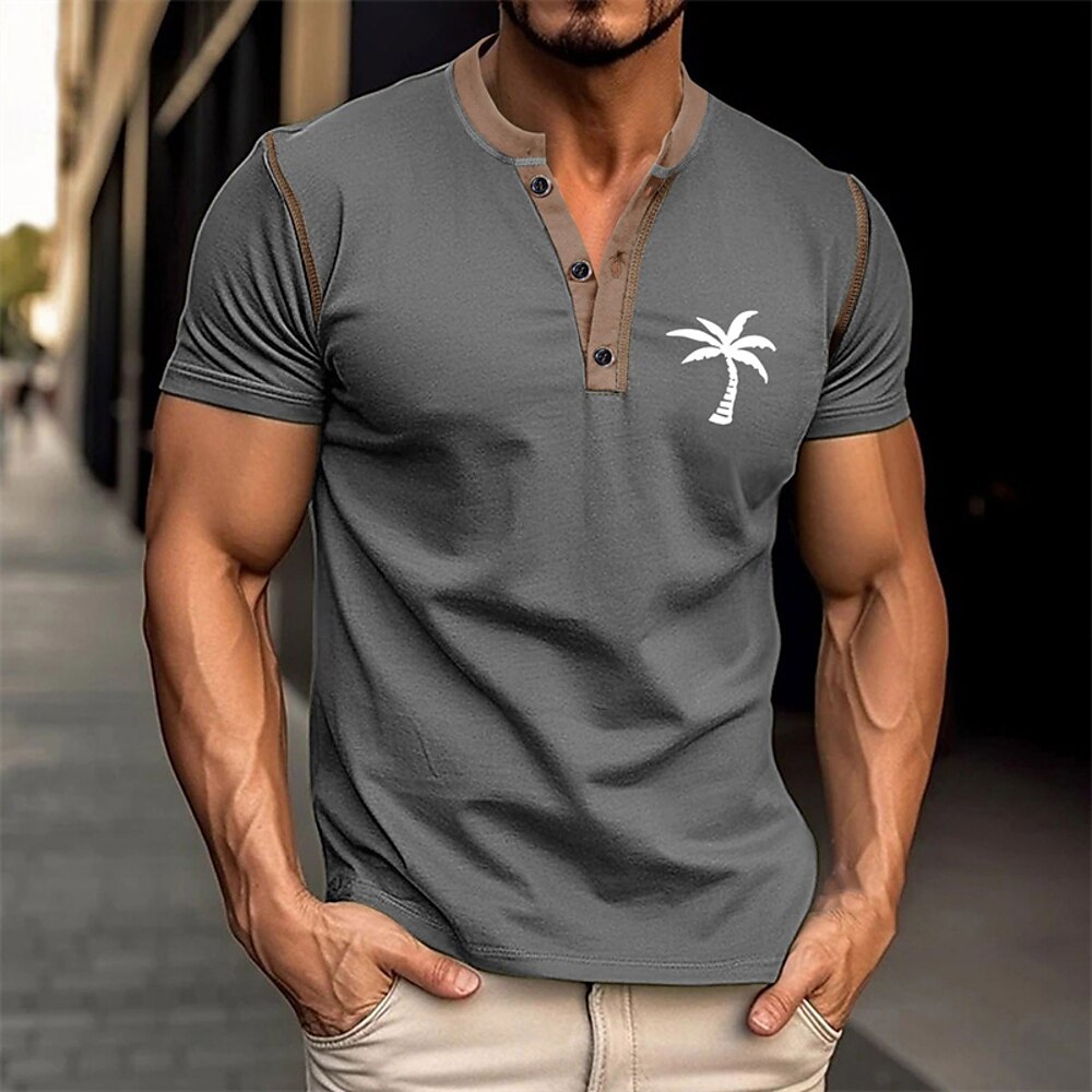 Herren T Shirt Henley Hemd T-Shirt Kurzarmshirt Kurzarm Henley Sommer Bedruckt Mode Designer Mode Urlaub Straße Ausgehen Schwarz Weiß Burgunderrot Top T-Shirt für Herren Lightinthebox