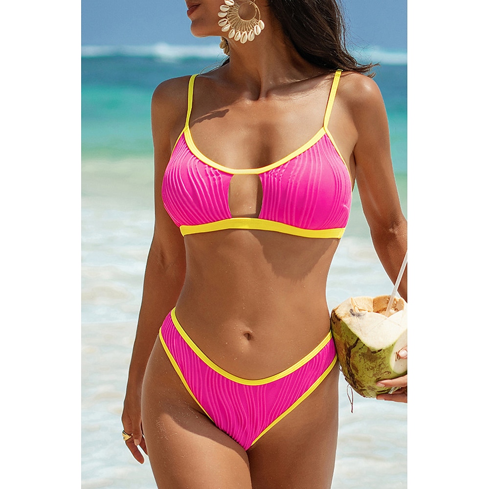 Damen Badeanzug Bikini Zweiteilig Bademode Rückenfrei Ausschnitt Tropisch Strandbekleidung Farbblock U-Ausschnitt Ärmellos Badeanzüge Lightinthebox