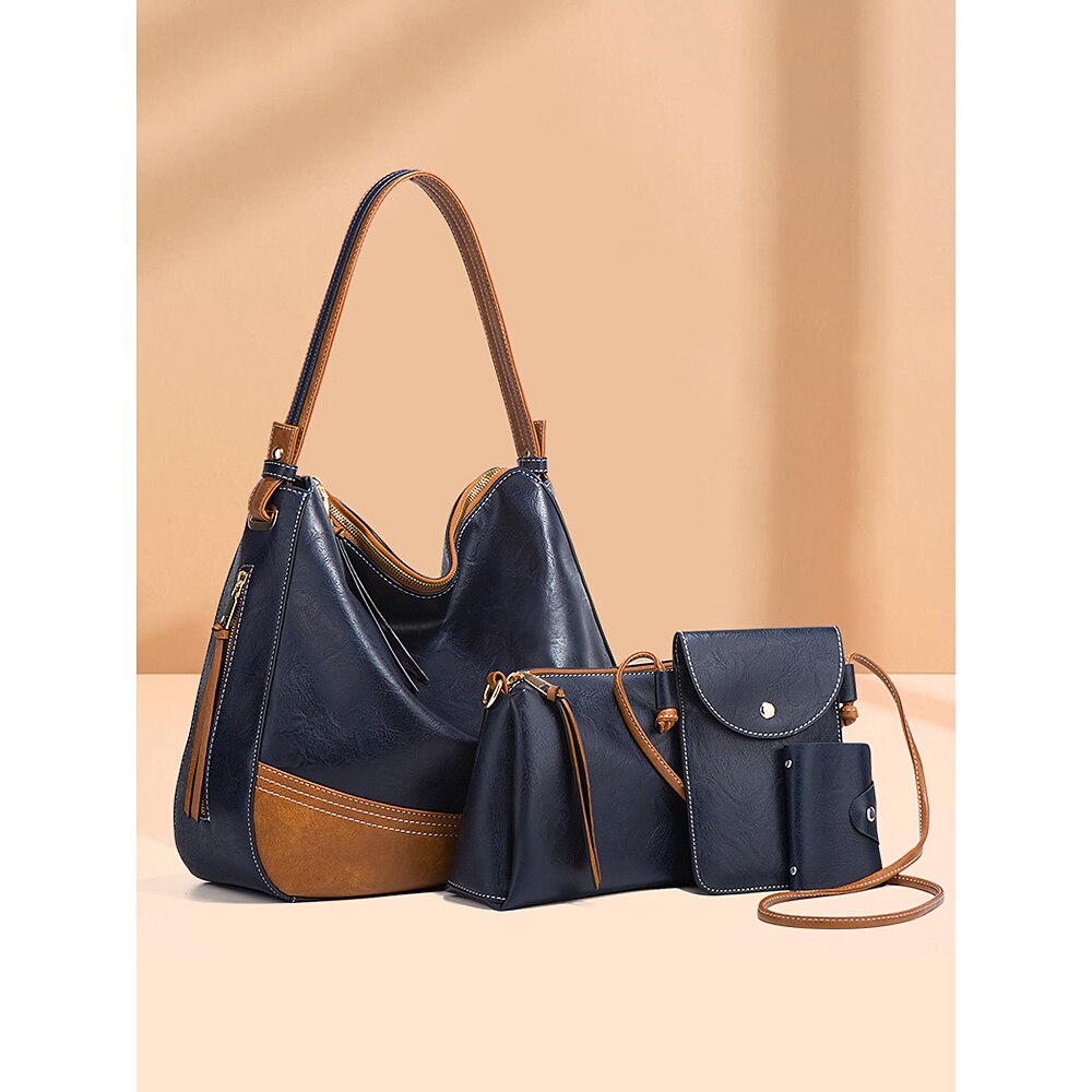 4-teiliges Damen-Handtaschen-Set - Umhängetasche, Crossbody-Tasche, Geldbörse und Clutch aus Kunstleder, elegante, lässige Tragetasche für Arbeit, Reisen und den täglichen Gebrauch Lightinthebox
