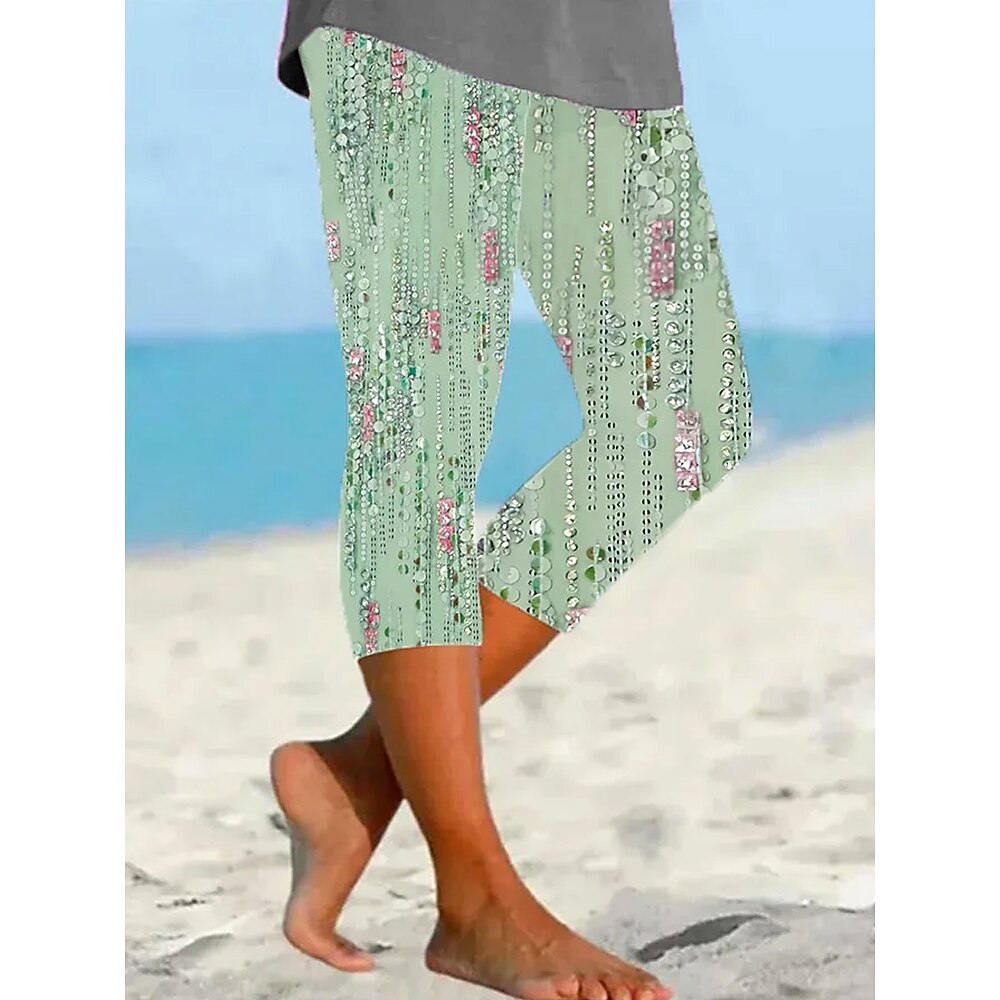 Damen Leggings Urlaub Mode Hawaiianisch Wadenlang Mittlere Taille Blumen Grafik Drucken Atmungsaktiv Weich Mikroelastisch Urlaub Lässig Täglich Hellgrün Sommer Frühling Normale Passform Lightinthebox