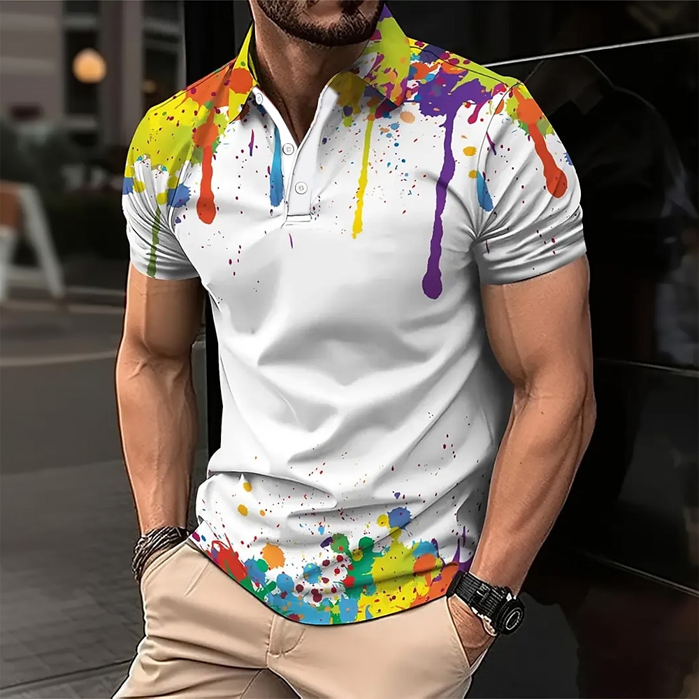 Herren Spritztinte Polo Kurzarm Polo-Shirts Hemden mit Kragen Lässig Outdoor Athleisure Alltagskleidung 3D-Druck Weiß Lightinthebox