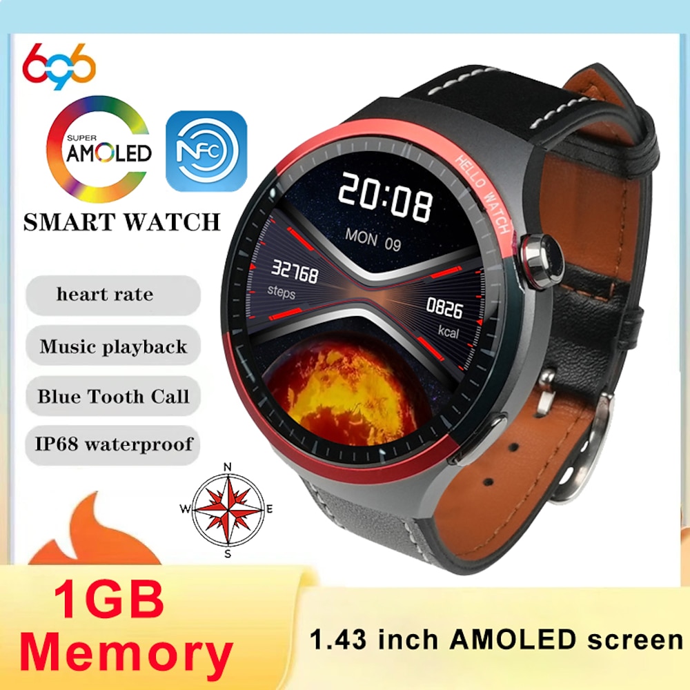 696 HT13 Smartwatch 1.43 Zoll Smartwatch Fitnessuhr Bluetooth EKG PPG Schrittzähler Anruferinnerung Kompatibel mit Android iOS Damen Herren Freisprechanrufe Nachrichtenerinnerung IP 67 47mm Lightinthebox