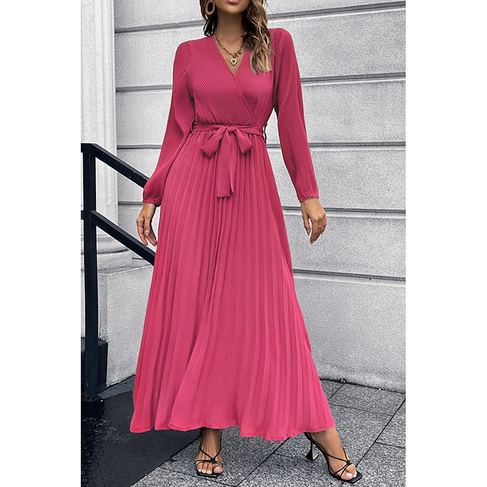 Damen Langes Kleid Maxikleid Cocktailkleid Gerafftes Kleid Elegant Mode Geburtstag Teegesellschaft Ausgehen Normale Passform Einfach Langarm V Ausschnitt Schwarz Rote Blau Grün Sommer Lightinthebox