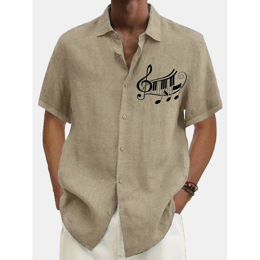 Herren Sommerhemd Freizeithemd Strandhemd Knopfhemd Schwarz Marineblau Kaki Grau Kurzarm Muster Symbol Revers Urlaub Hawaiianisch Bekleidung Polyester Mode Lässig Bequem Lightinthebox
