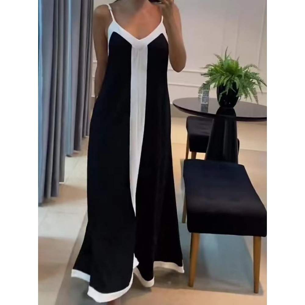 Damen Maxikleid A Linie Kleid Unterkleid Schulterfreies Kleid Lässig Outdoor Ausgehen Normale Passform Grafik Ärmellos Spaghettiträger Schwarz Sommer Lightinthebox