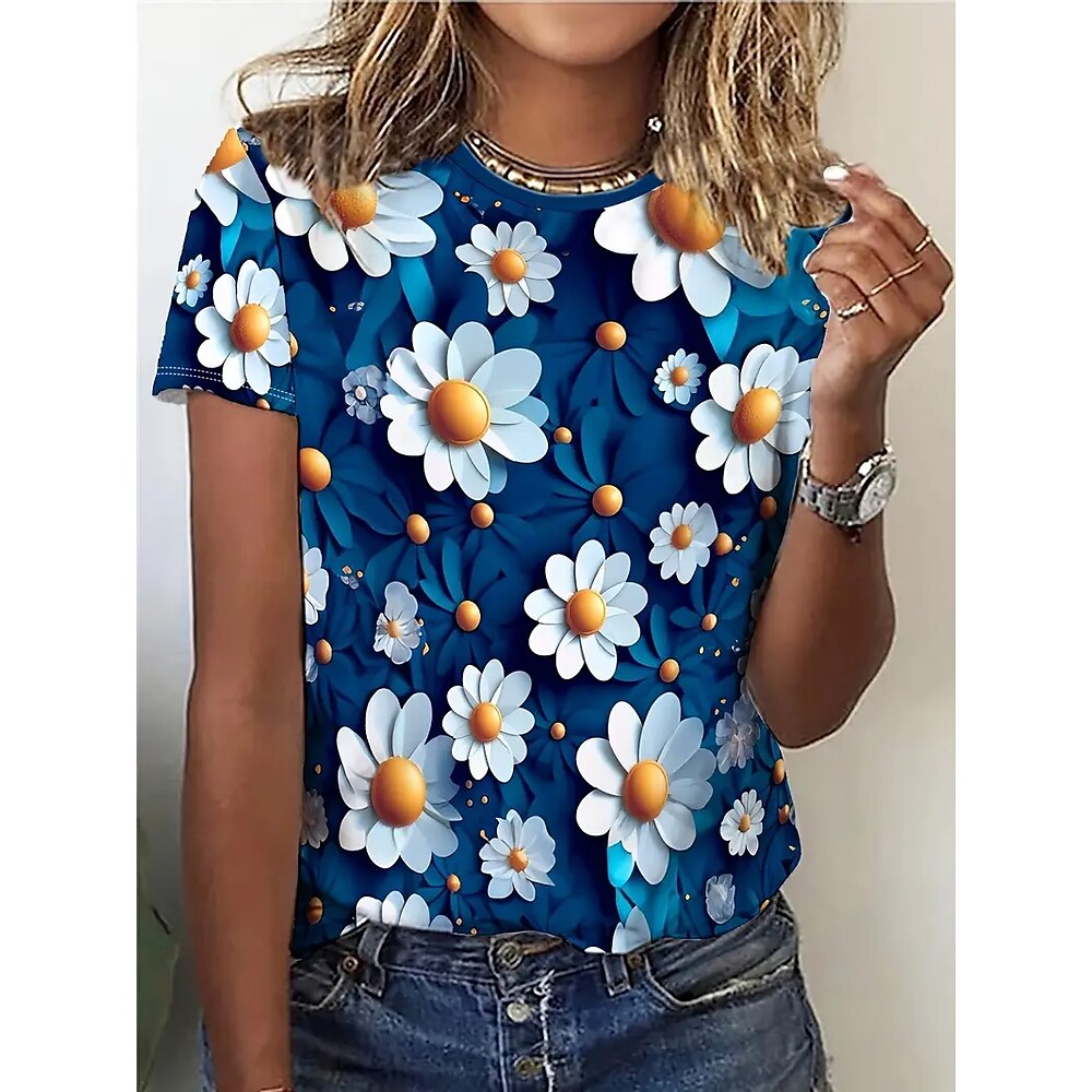 Damen T Shirt Sommeroberteile Grafik Blumen Klassisch Lässig Kurzarm Rundhalsausschnitt Crop Tops Täglich Wochenende Druck Regenbogen Sommer Frühling Herbst Lightinthebox