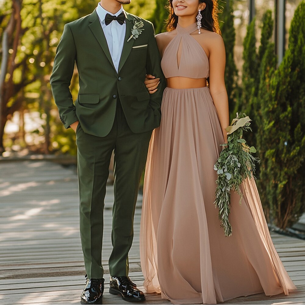 Herren Hochzeit Abschlussball Anzüge Armeegrün Mode Geschäftlich Einfarbig Standard Passform 2-teilig Einreihige Zwei-Knopf-Jacke Lightinthebox