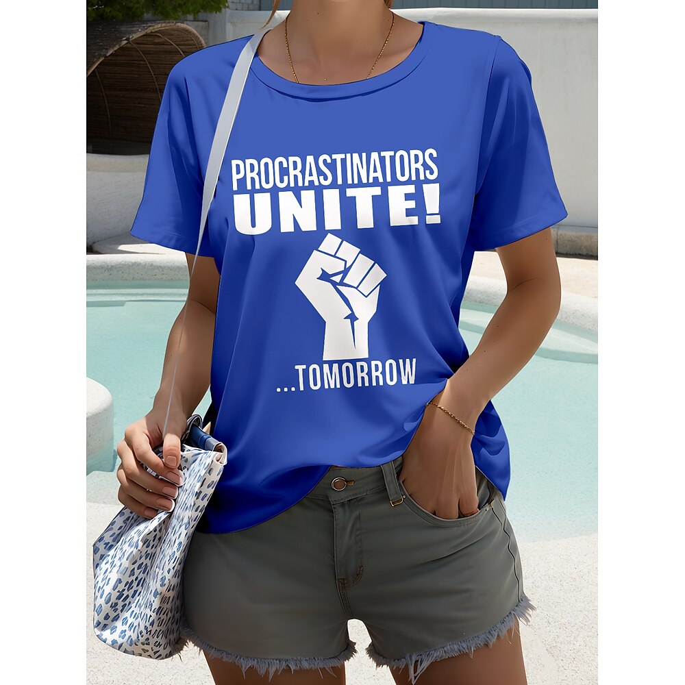 Damen T Shirt Grafik Buchstabe Stilvoll Lässig Kurzarm Rundhals Normale Oberteile Täglich Wochenende Druck Schwarz Weiß Wein Armeegrün Königsblau Sommer Frühling Lightinthebox