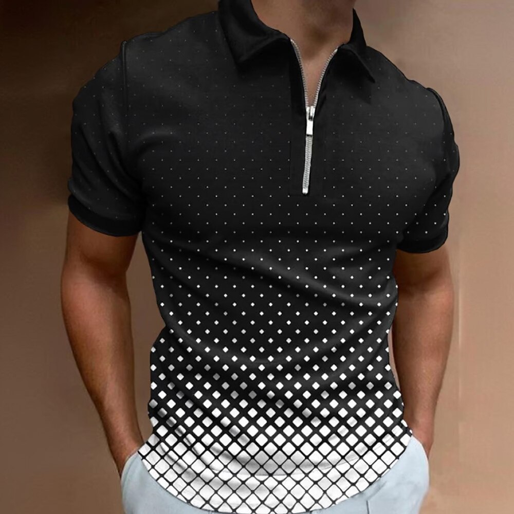 Herren Sommer Geometrisch Reißverschluss-Polo Kurzarm Umlegekragen Alltagstauglich Outdoor Athleisure Alltagstauglich Reißverschluss Schwarz Lightinthebox
