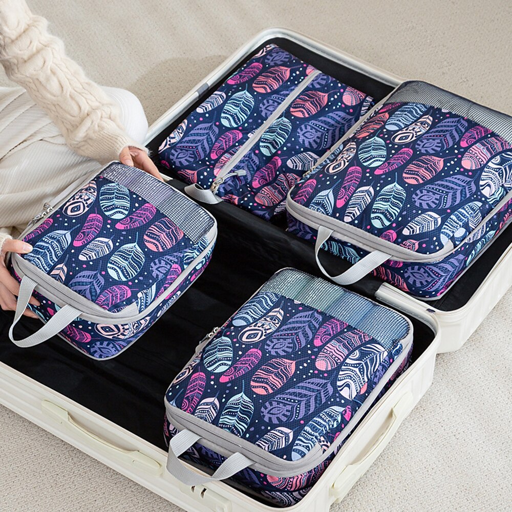 Kompressions-Packwürfel-Set zur Aufbewahrung von Reisegepäck und als platzsparender Organizer, bedruckte Reise-Aufbewahrungstaschen für Kleidung, Schuhe, Toilettenartikel, Make-up, digitales Zubehör Lightinthebox