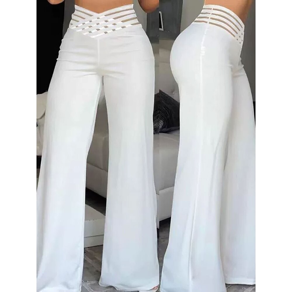Damen Weites Bein Chinos Mode Streetwear Volle Länge Hohe Taille Einfach Elastischer Bund Bequem Weich Mikroelastisch Outdoor Straße Schwarz Weiß Blau Fuchsie Sommer Frühling Normale Passform Lightinthebox
