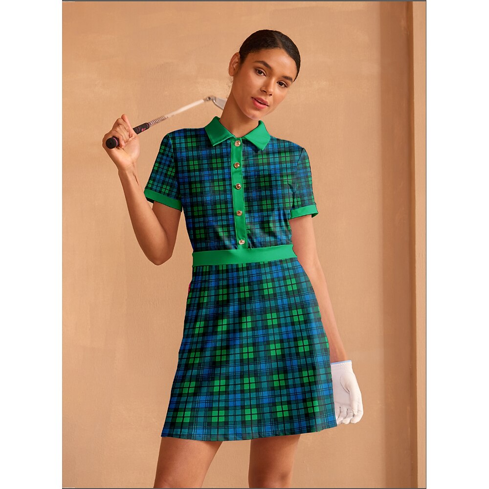 Damen Tenniskleid Golfkleid Grün Kurzarm Kleid Damen-Golfkleidung, Kleidung, Outfits, Kleidung Lightinthebox