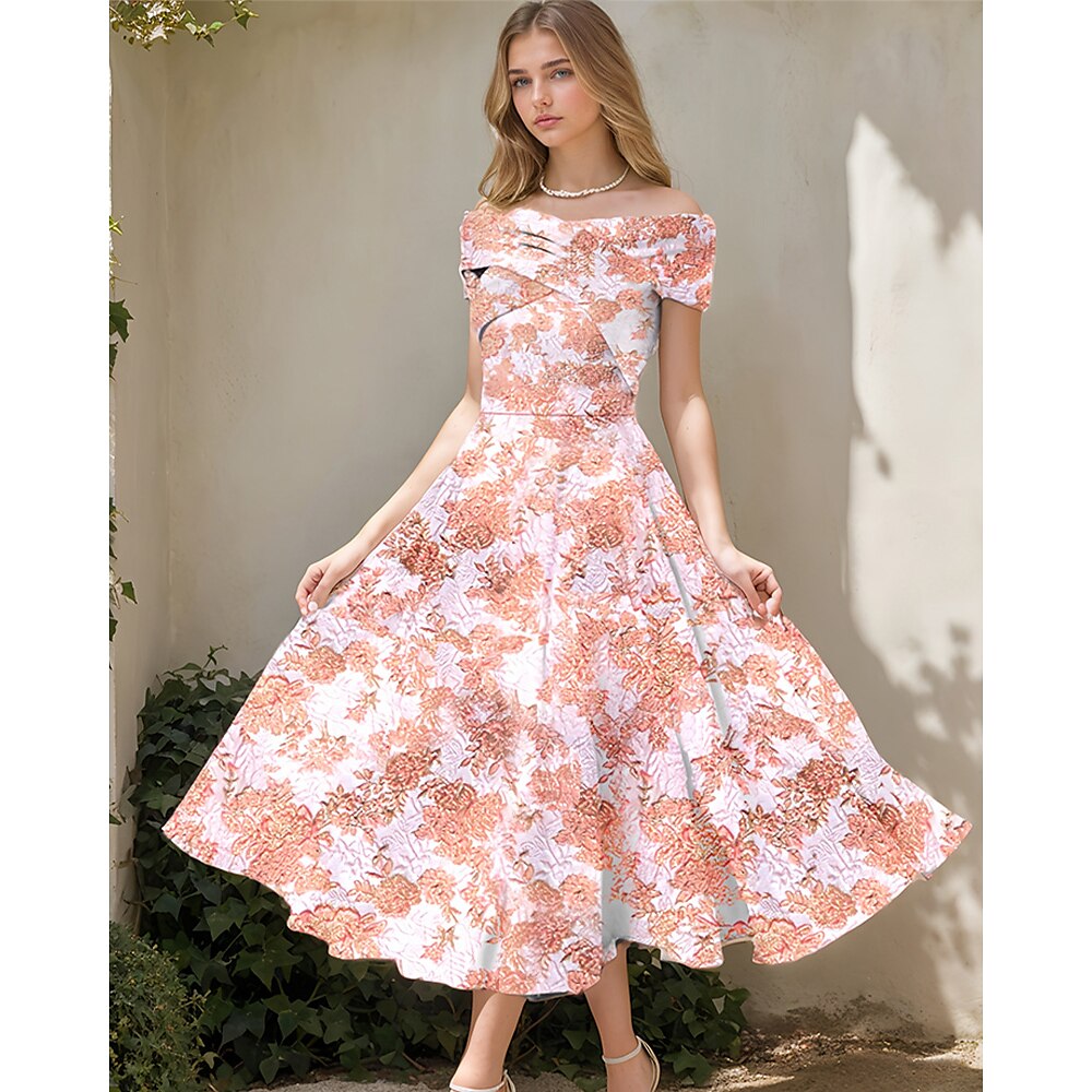 A-Linien-Cocktailkleider, elegantes Kleid, formelle Hochzeit, teelang, ärmellos, schulterfrei, Brokat-Jacquard mit Blumendruck 2025 Lightinthebox