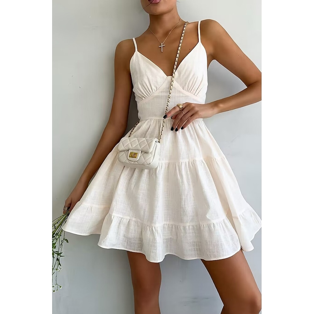 Damen Minikleid Weißes Kleid Abschlusskleid Unterkleid Mode Urlaub Geburtstag Ferien Normale Passform Einfach Ärmellos Spaghettiträger Beige Sommer Lightinthebox