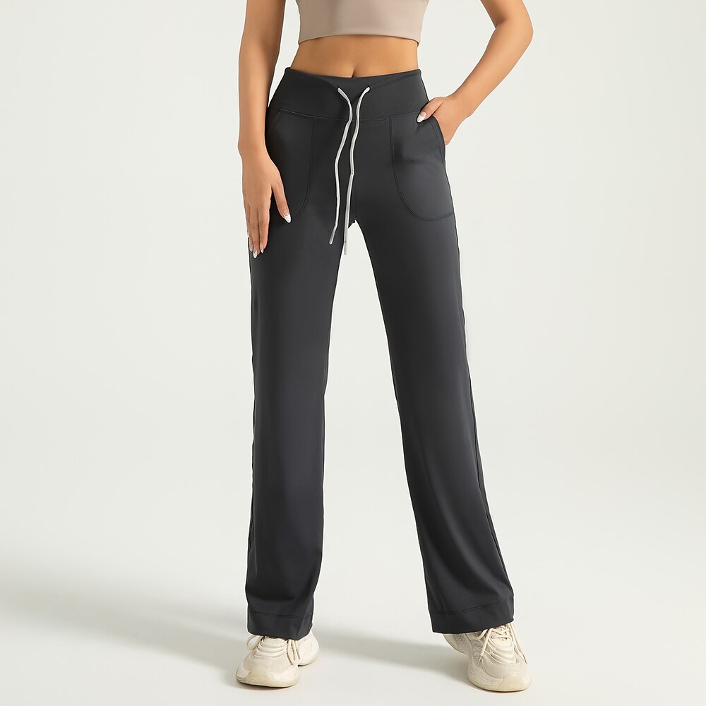 Damen Yogahose Fackeln Tasche Kordelzug Bauchkontrolle Po-Lifting Hohe Taille Yoga Fitnesstraining Pilates Strumpfhosen Marineblau Schwarz Grau Spandex Herbst Sport Sportkleidung Dehnbar Schlank Lightinthebox