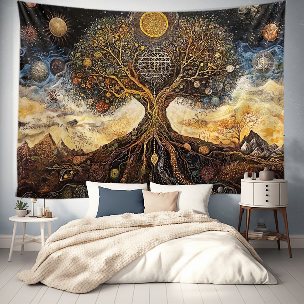 Baum des Lebens hängender Wandteppich Wandkunst großer Wandteppich Mural Deko Fotohintergrund Decke Vorhang Haus Schlafzimmer Wohnzimmer Dekoration Lightinthebox