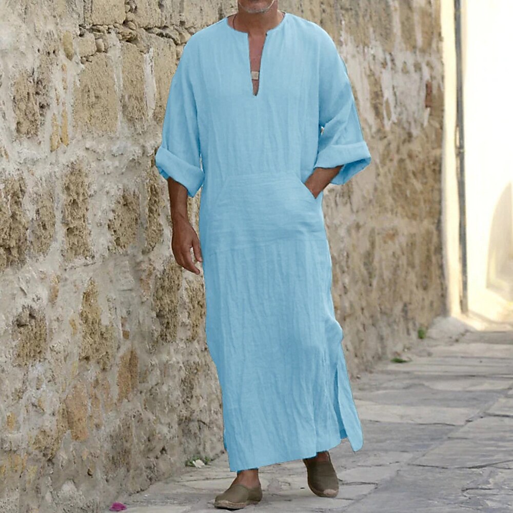 Herren Freizeitkleidung Nachthemd Einfach Stilvoll Komfort Kimono-Morgenmäntel Heim Täglich Polyester Atmungsaktiv Stehkragen Kurzarm Sommer Weiß Marineblau Lightinthebox
