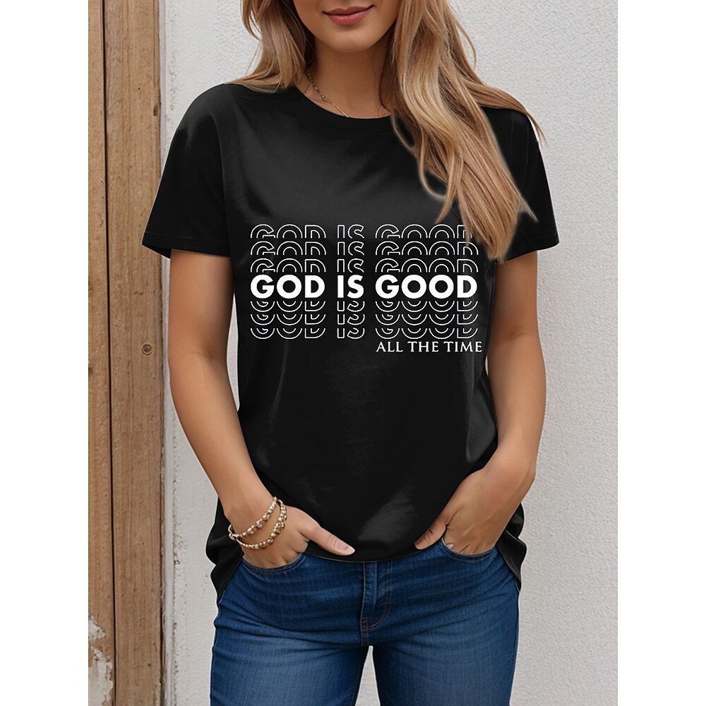 Damen T Shirt Grafik Buchstabe Stilvoll Lässig Kurzarm Rundhalsausschnitt Rundhals Normale Oberteile Täglich Wochenende Druck Schwarz Rote Blau Grün Sommer Frühling Lightinthebox