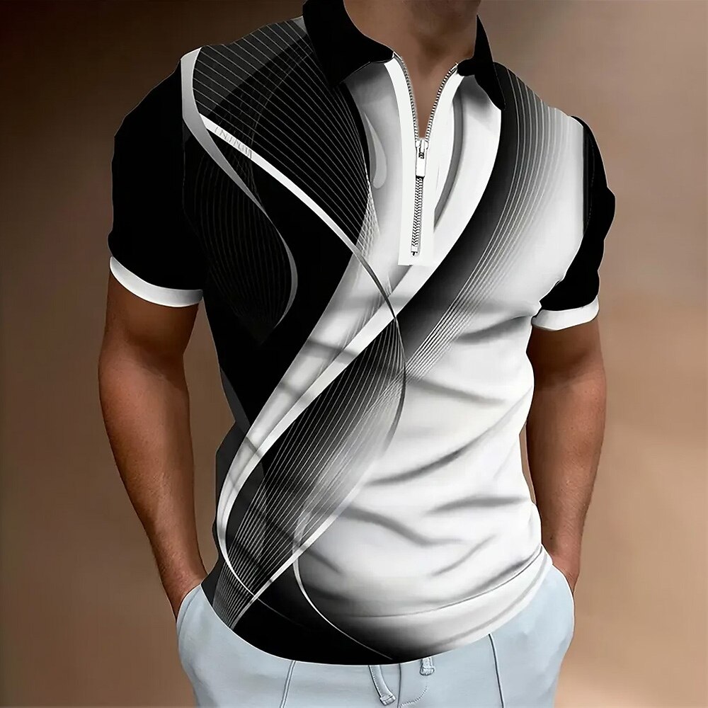 Herren Sommer Geometrisch Linie Reißverschluss-Polo Kurzarm Umlegekragen Alltagstauglich Outdoor Alltagskleidung Athleisure Reißverschluss Weiß Blau Grün Lightinthebox