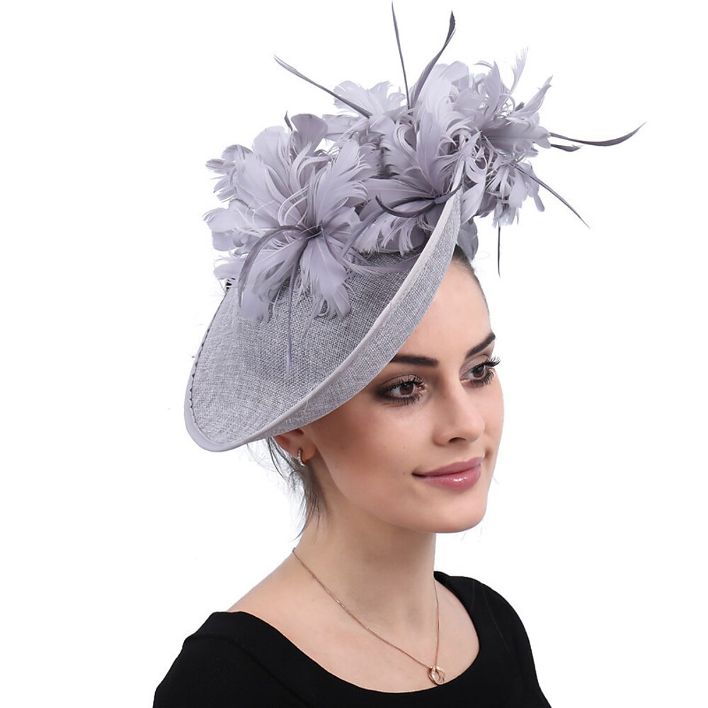 Kopfschmuck Tüll Fedora-Hut Pferderennen Vintage Niedlich Mit Feder Blumig Kopfschmuck Kopfbedeckung Lightinthebox