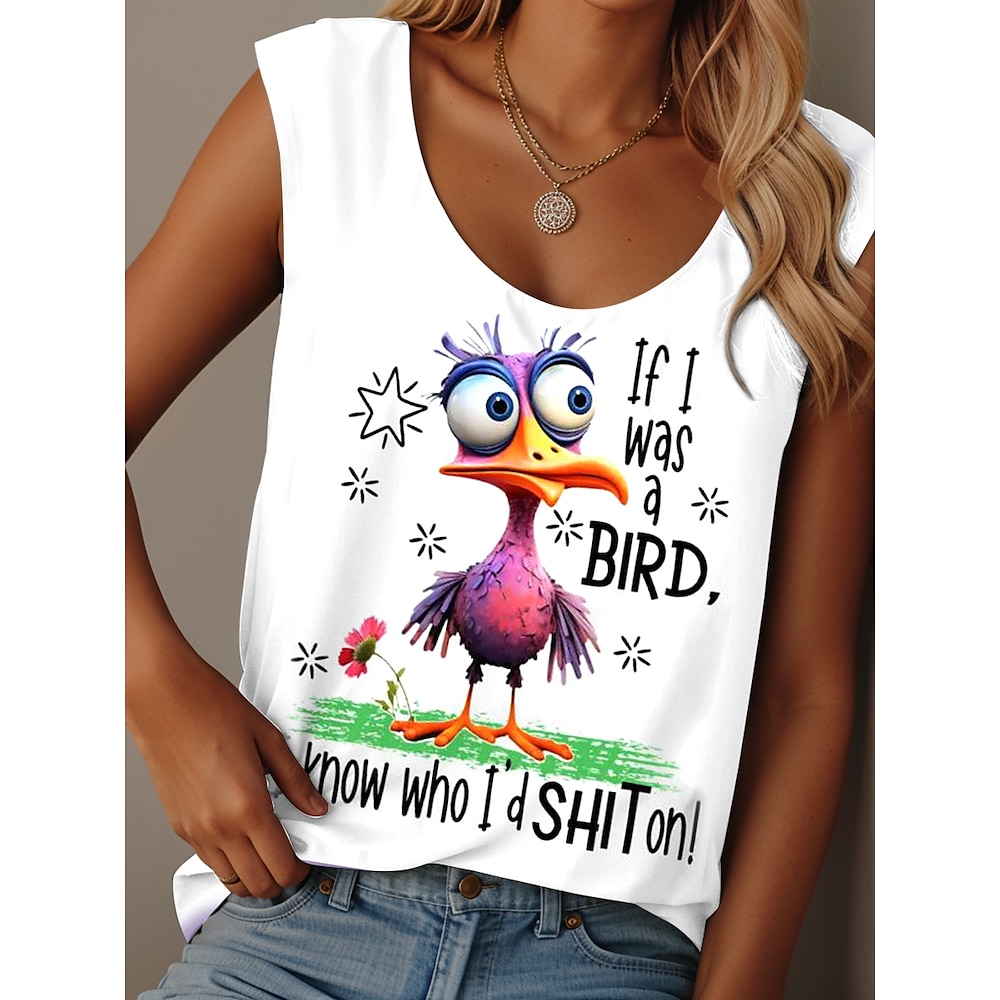 Damen Camisole-Tanktop Grafik Buchstabe Graffiti Täglich Lässig Ärmellos Rundhalsausschnitt Rundausschnitt Normale Oberteile Täglich Druck Schwarz Weiß Rosa Blau Purpur Sommer Bird Lightinthebox