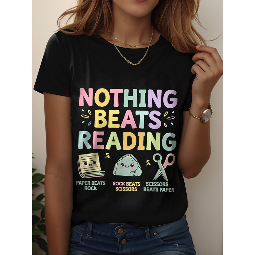 Damen T Shirt Grafik Buchstabe Stilvoll Lässig Kurzarm Rundhals Normale Oberteile Täglich Wochenende Druck Schwarz Weiß Rosa Purpur Sommer Frühling Lightinthebox