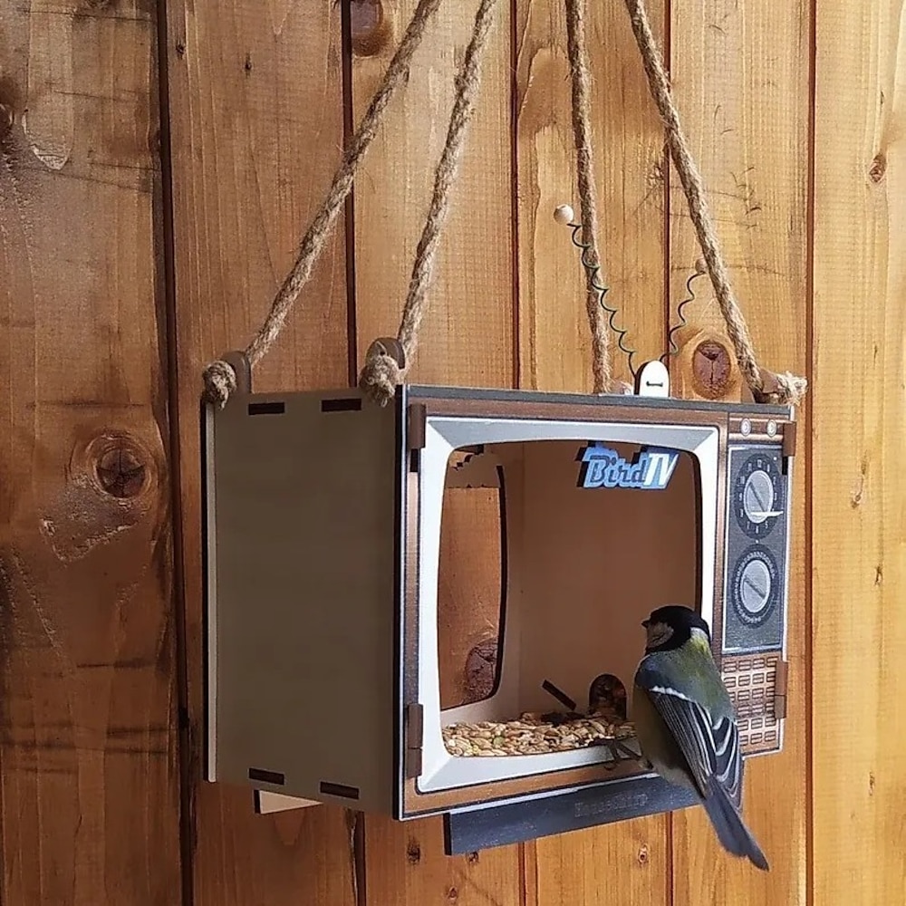 Vogelfutterstation in Retro-TV-Form, hängende Wildvogelfutterstation im Vintage-Stil zur Gartendekoration, Vogelfutterstation für den Außenbereich im Hinterhof und auf der Terrasse Lightinthebox