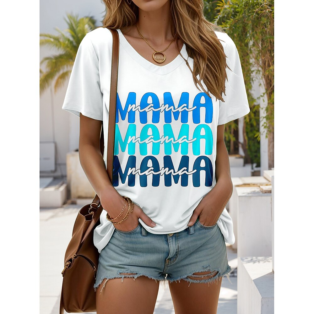 Muttertag Damen T Shirt Grafik Buchstabe Stilvoll Basic Lässig Kurzarm Rundhalsausschnitt Rundhals Normale Oberteile Täglich Weiß Sommer Frühling Lightinthebox