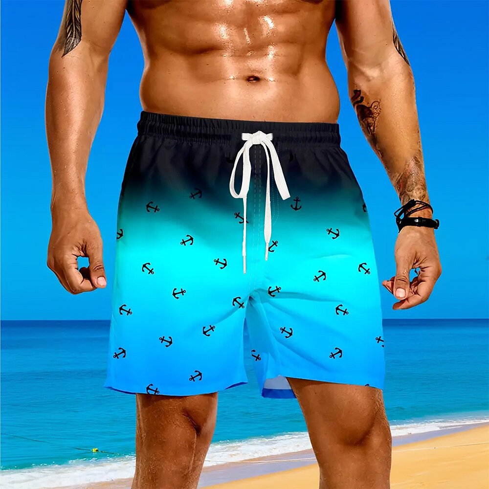 Herren Nautisch Anker Farbverlauf Boardshorts Badeshorts Sommershorts Mittlere Taille Streetwear Hawaiianisch Strandurlaub Seitentaschen Netzfutter Elastischer Kordelzug in der Taille Designer Lightinthebox