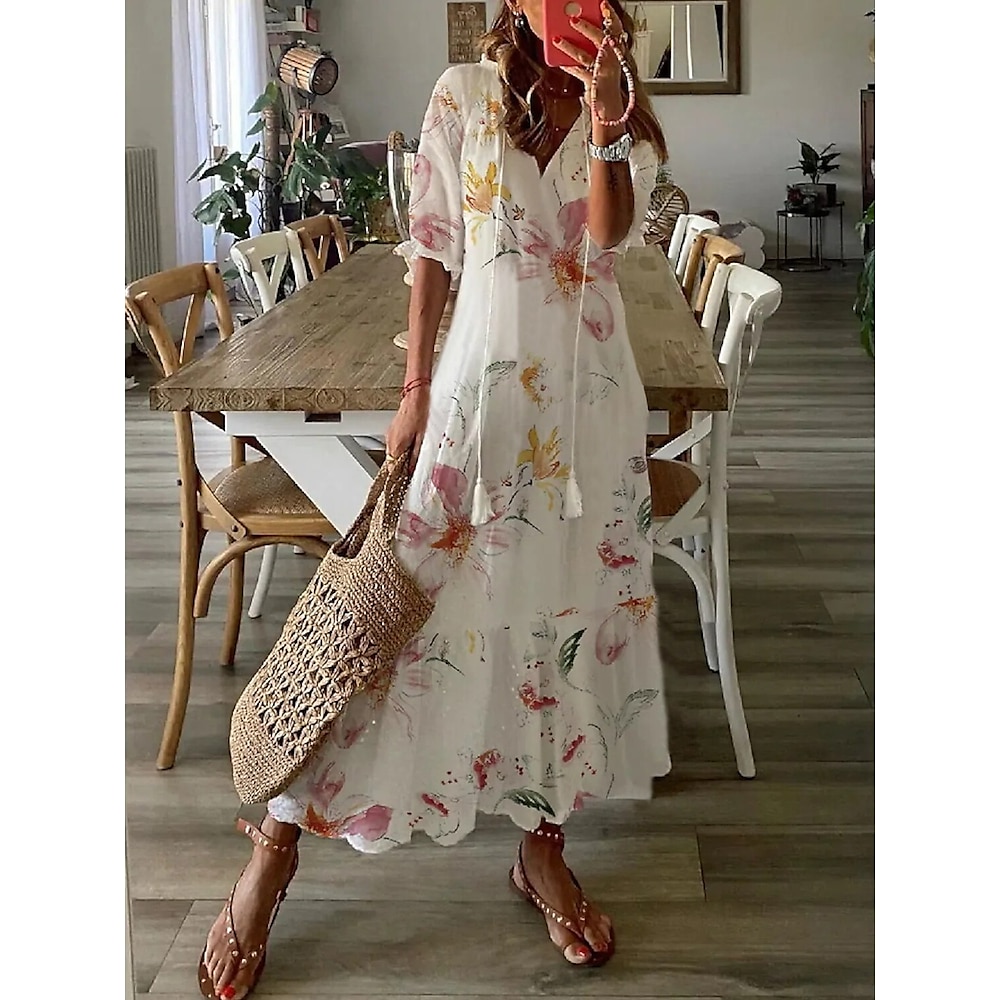 Damen Übergröße kleid lang Casual kleid Boho-Kleid Kleid drucken Schößchen Kleider Romantisch Klassisch elegante kleider Puffärmel Urlaub Täglich Sommerkleid Lockere Passform Graphic Blume Halbe Ärmel Lightinthebox