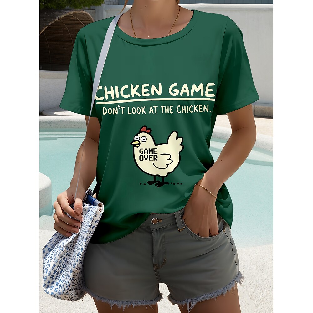 Damen T Shirt Grafik Tiermotiv Hahn Stilvoll Lässig Kurzarm Rundhals Normale Oberteile Täglich Wochenende Druck Schwarz Weiß Wein Armeegrün Himmelblau Sommer Frühling Lightinthebox