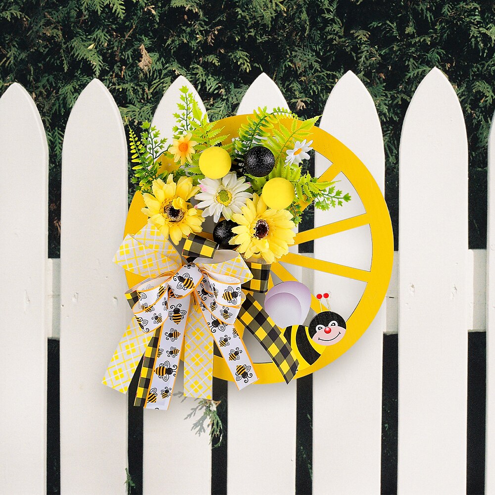 Bienentag-Zwerg-Geschenk-Dekoration, künstliche Sonnenblume und Bienenband-Radkranz, Frühlingssonnenschein-Dekor für Haus und Garten, Tür und Wandbehang Lightinthebox