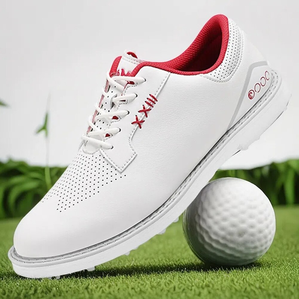 Klassische weiße Golf-Sneaker für Herren mit roten Akzenten, perforiertes Design, bequeme Passform, ideal für Freizeitgolfer Lightinthebox