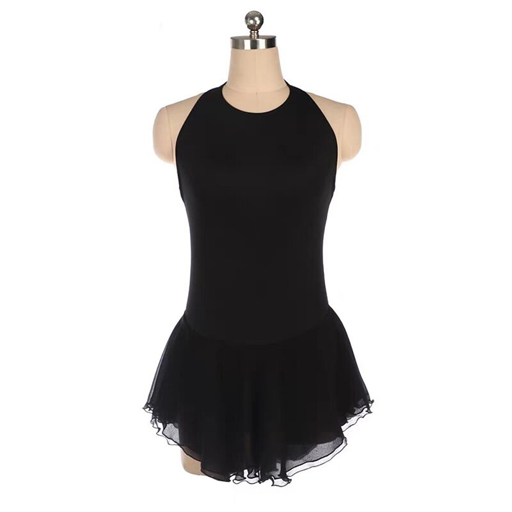 Eiskunstlaufkleid Damen Mädchen Eislaufen Kleid Schwarz Patchwork Offener Rücken Netzstoff Spandex Dehnbar Training Übung Professionell Eiskunstlaufkleidung Thermowarm Kristall / Strass Ärmellos Lightinthebox