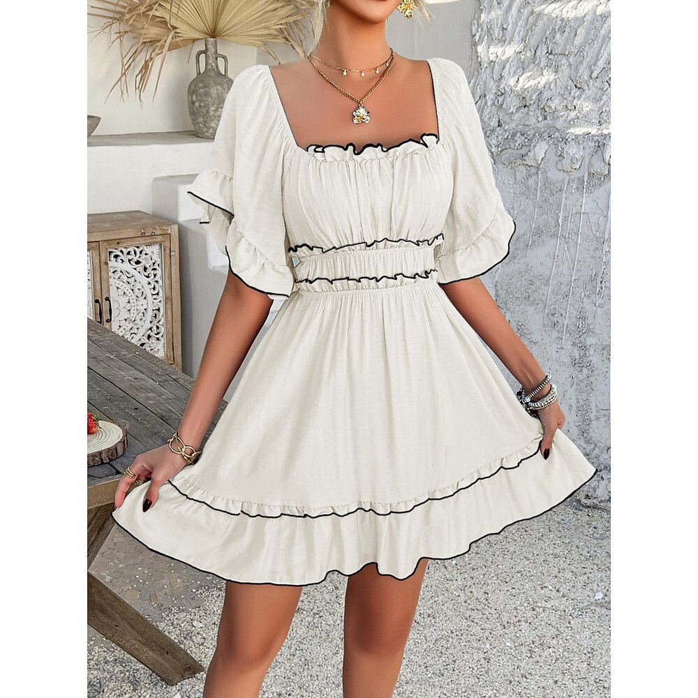Damen Minikleid A Linie Kleid Milchmädchen-Kleid Schulterfreies Kleid Lässig Outdoor Täglich Strand Normale Passform Grafik Kurzarm Quadrathals Schwarz Blau Grün Beige Sommer Lightinthebox