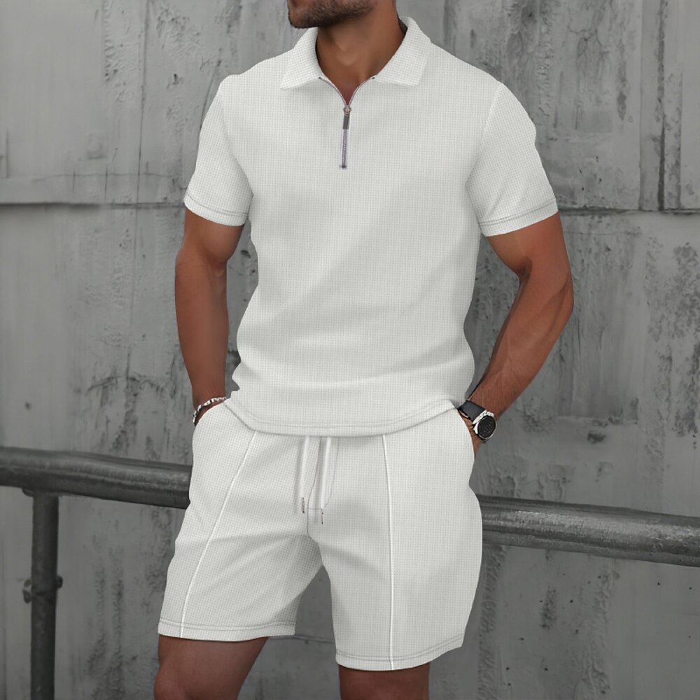 Herren Poloshirt mit Viertelreißverschluss Golfhemd Täglich Festtage Viertel Postleitzahl Kurzarm Modisch Modern Glatt Sommer Frühling Regular Fit Schwarz Weiß Khaki Grau Poloshirt mit Lightinthebox
