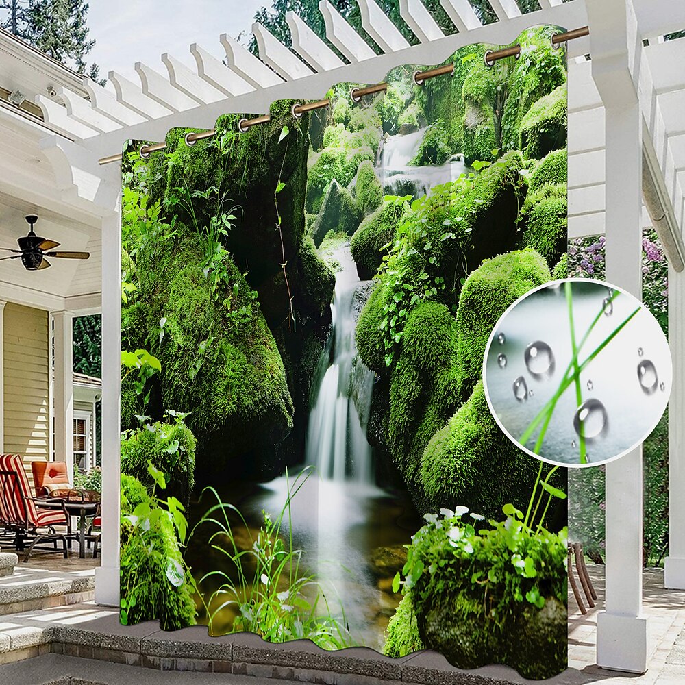 Wasserdichter Sichtschutzvorhang für den Außenbereich, Schiebevorhänge für die Terrasse, Pergola-Vorhänge mit Ösen, 3D-Waldlandschaft für Pavillon, Balkon, Veranda, Party, 1 Panel Lightinthebox